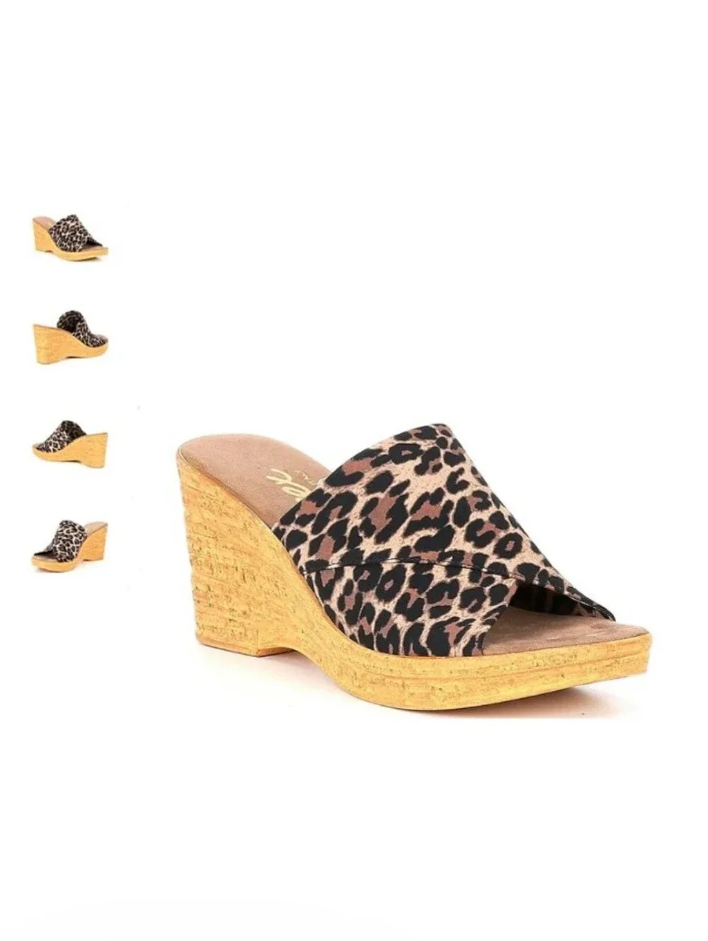 Onex Leopard-Print Cork Wedge Slides - Black, Brown & Tan